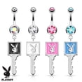 thumbnail image 2 of Playboy Bunny Belly Ring - Surgical Steel Playboy Dangle Navel Ring Enamel Key - Pink Cubic Zirconia, 2 of 2