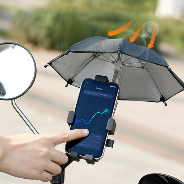 Soporte para Teléfono de Bicicleta con Sombrilla Parasol - Montura para Manubrio con Bloqueo Automático y Rotación 360°, ABS Antideslizante y Absorción de Impactos para Bicicletas, Bicicletas