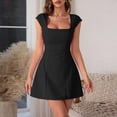 thumbnail image 3 of Women's Square Neck Cap Sleeve Fully Lined Mini Dress Zipper A Line Party Club Dresses, Mother of The Bride Dresses, Formal Wedding Guest Dress(Black,M), 3 of 3