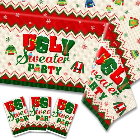 

3-Piece Ugly Sweater Tablecloths - Christmas Party Covers