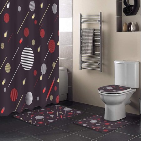 ZHANZZK Geometric Theme 4 Piece Bathroom Set Shower Curtain Bath Rug Contour Mat and Toilet Lid Cover