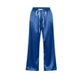 thumbnail image 4 of JGGSPWM Women's Spring and Summer Satin Cropped Pants Casual Drawstring Elastic Waist Lightweight Lounge Trousers with Pockets Blue L, 4 of 9
