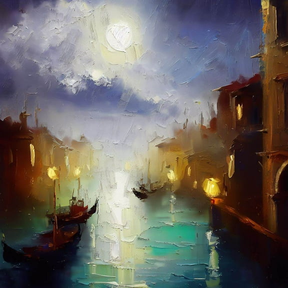 Venice at Night Oil Painting I - 12" x 12" Wall Decor