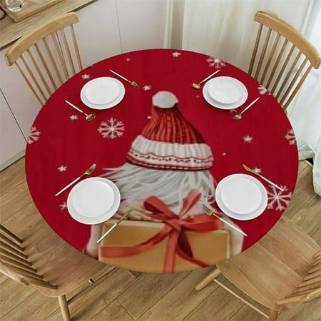 

Ullo0ord Wreath Round Tablecloth Fitted Table Cover Elastic Tablecloths Waterproof Outdoor Indoor Stretch Cloth Tablecover for Dinner Party Shower Christmas Gnomes Red 42-46