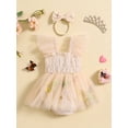 thumbnail image 3 of Bagilaanoe Newborn Baby Girl Summer Rompers Dress Flower Embroidered Fly Sleeve Bodysuits + Headband 3M 6M 12M 18M 24M Infant Tulle Patchwork A-line Dresses, 3 of 9