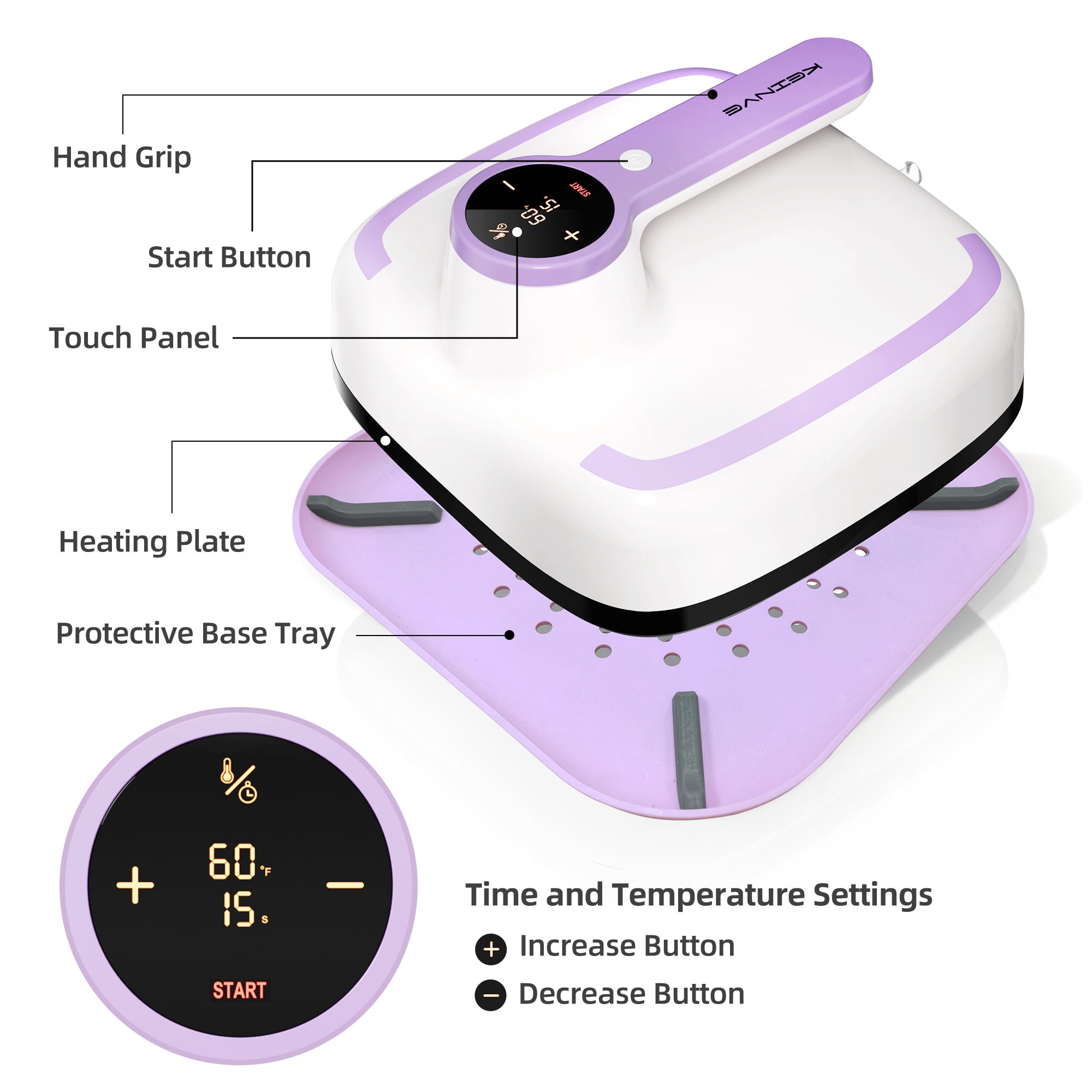 10"x10" Heat Press Machine for T-Shirts, Fast Heating with Timer & Auto Shut-Off, DIY Iron-On Transfer Press for Clothes & Bags, Purple