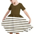 thumbnail image 6 of Spazoro Kids Girls A Line Dresses, Stretchy Wrinkle Short Sleeve Striped New Style Princess Dress for Child Girls Brown Size 9 T, 6 of 7
