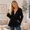 Black, variant on Women's Hooded Zip Up Tiered Ruffle Babydoll Top Long Bell Sleeve Casual Textured Knit Cardigan Jacket with Two Deep Side Pockets Outerwear Jackets
