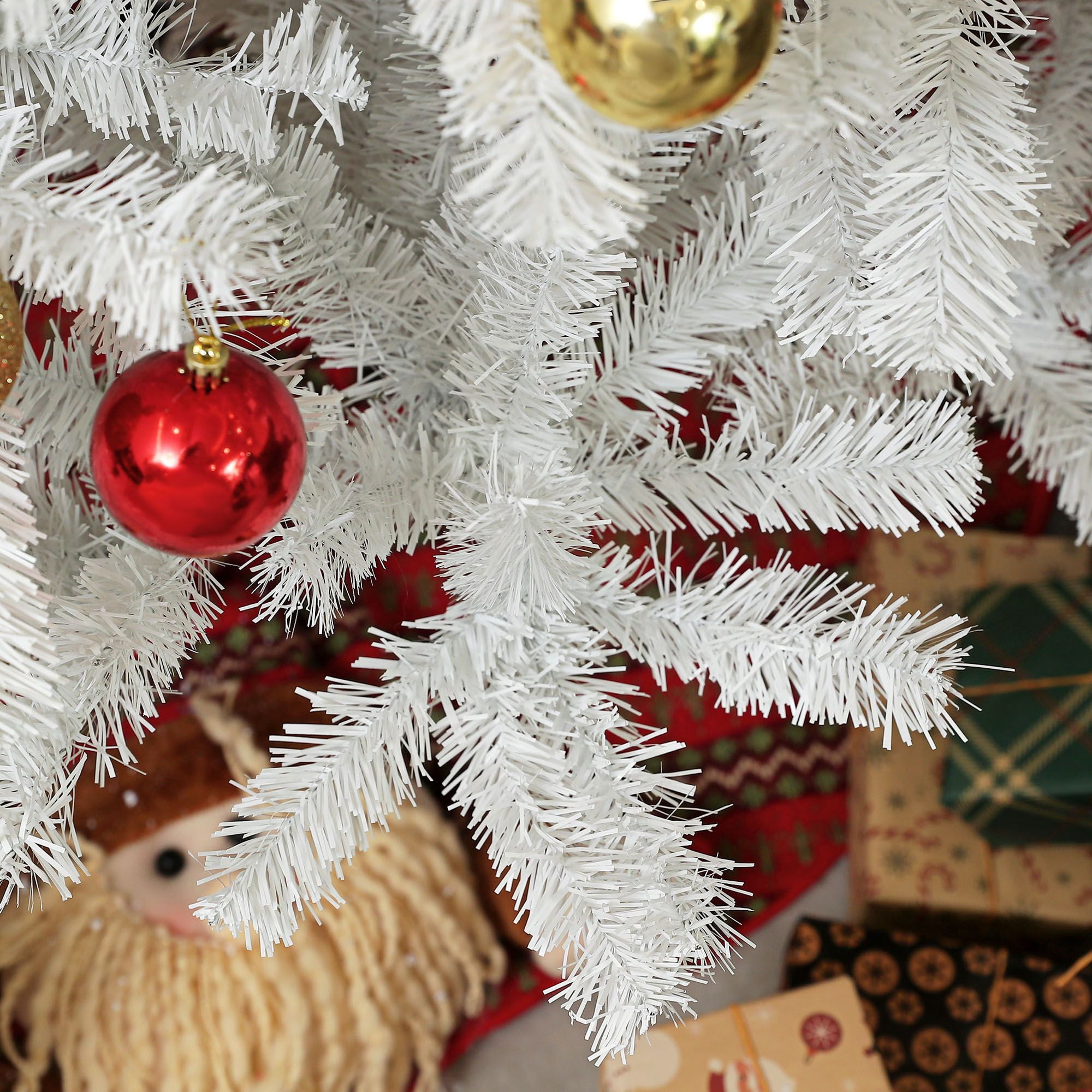 9FT White Fake Christmas Tree, Unlighted Artificial Trees w/ 2132 Branch Tips, Auto Open & Steel Base, Perfect for Home, Holiday