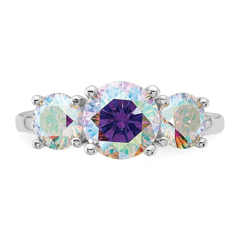 Sterling Silver Iridescent CZ 3-Stone Ring Sterling Silver Iridescent CZ 3-Stone Ring