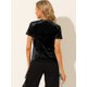 thumbnail image 5 of Día de San Patricio Camiseta Terciopelo Sólida Casual De Manga Corta Con Cuello Redondo Para Mujer Negro M, 5 of 6