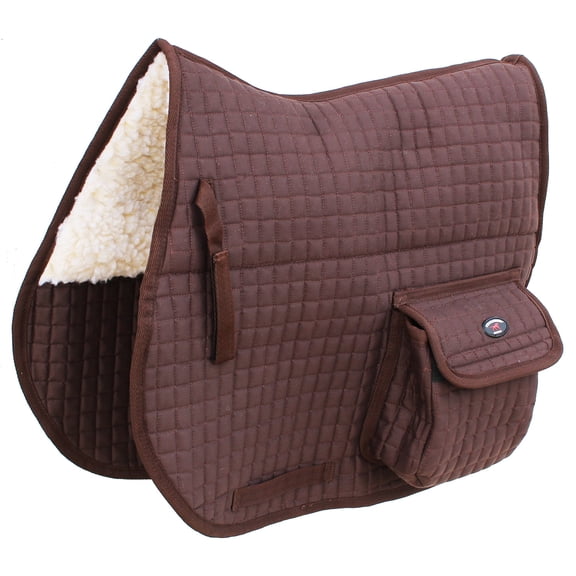 Horse English Quilted Faux Fur All-Purpose Saddle Pad Black w/ Pockets 72152BR