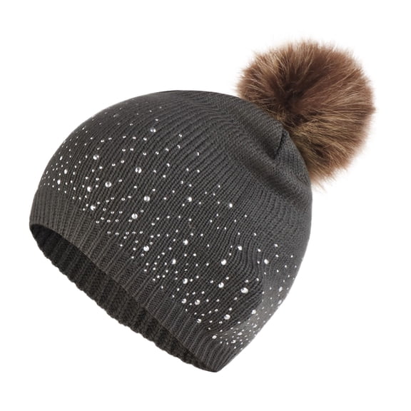 WNEGSTG Winter Beanie for Women Sequin Faux Fur Chunky Knit Pom Pom Hat Skullcap Soft Warm Fuzzy Smooth