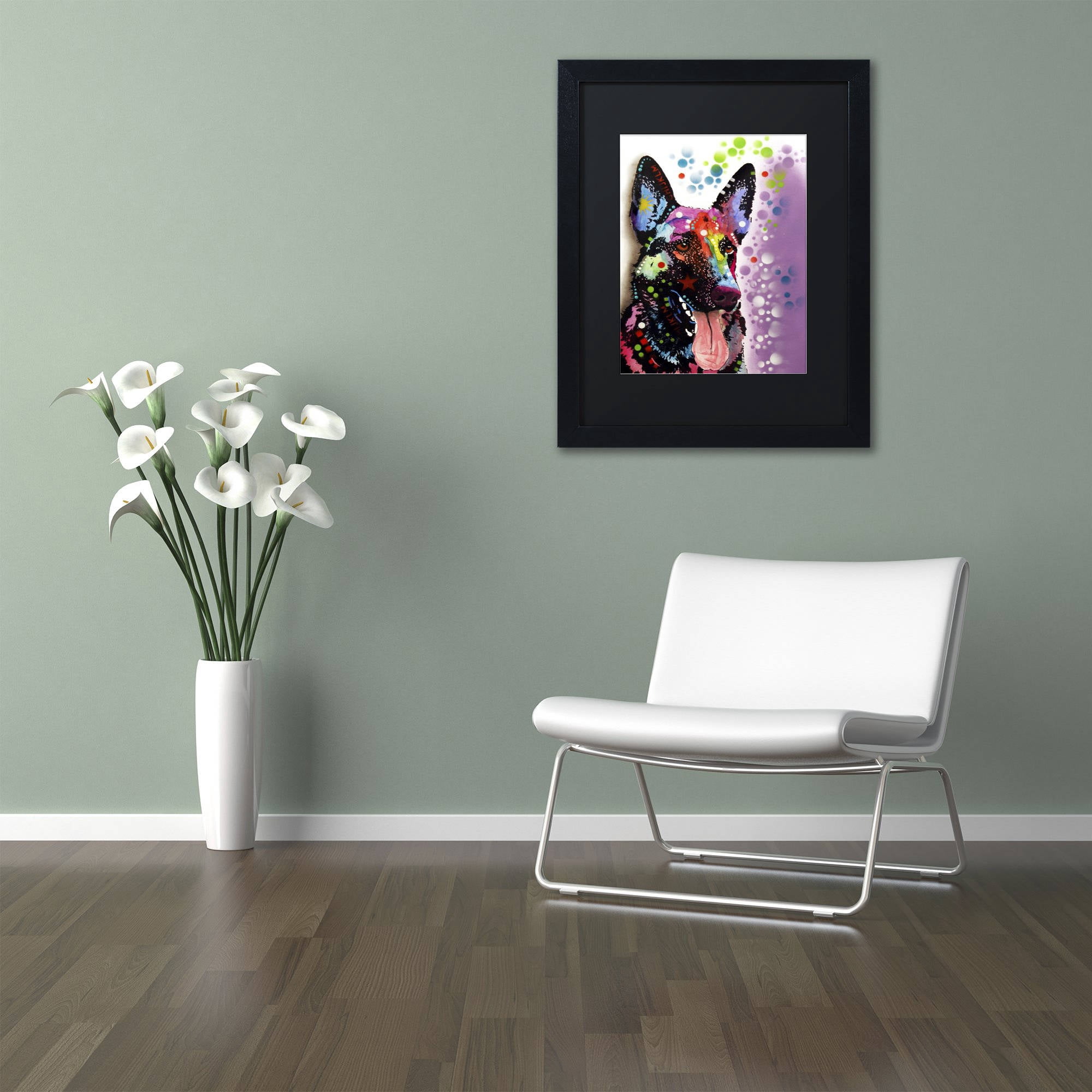 Trademark Fine Art "German Shepherd II" Canvas Art by Dean Russo, Black Matte, Black Frame