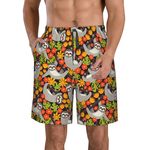 Fotbe Sloth on the Branch Trajes de Baño Estampados para Hombre, Shorts de Verano de Secado Rápido, Ropa de Playa, Bañadores-Medium