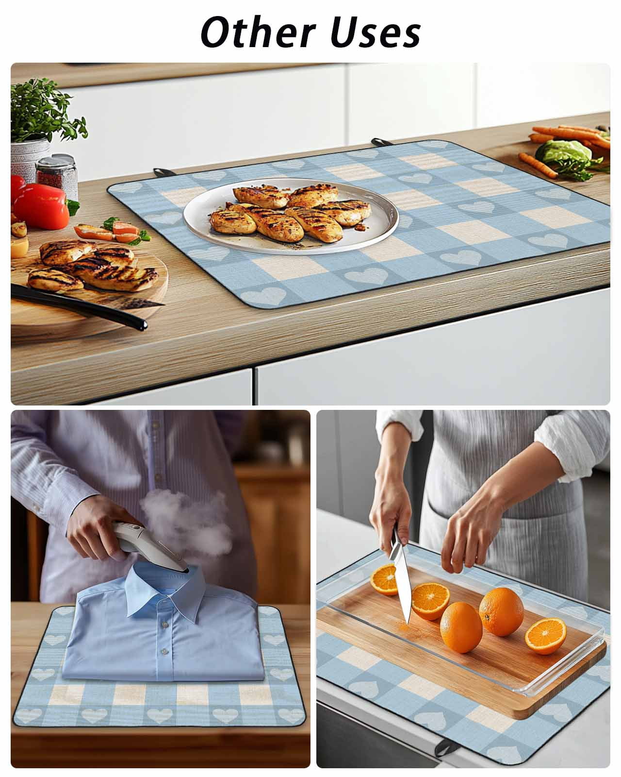 Stove Top Covers for Electric Stove, Blue Plaid Glass Stovetop Cover Protector, Country Cute Love Pastoral Heart Lattice Induction Cooktop Protector Oven Mat for Kitchen Countertop 24"x21"