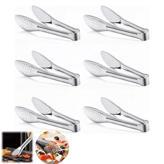 6 Pack Stainless Steel Food Tongs Set Serving Tongs Serving Utensils, 7 Inch Buffet Tongs