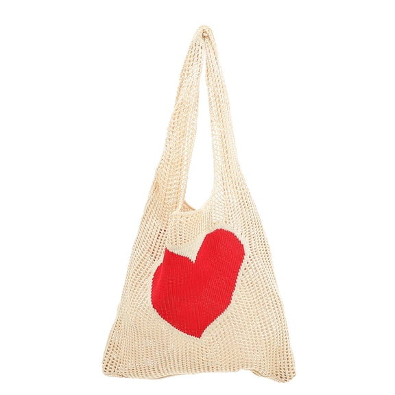 HAMPPLIES Lightweight Beige Knit Mesh Bag for Grocery Shopping and Travel