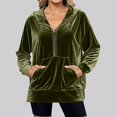 thumbnail image 5 of Women's Velvet Half Zip Up Hoodie Sweatshirt Casual Long Sleeve Pullover Tops with Pockets Green M, 5 of 7