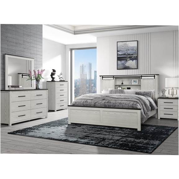 JERFIT 5-Piece King Bedroom Set with Built-in LED Lights, Modern Beige Bedroom Furniture in Solid Wood & MDF for Bedroom