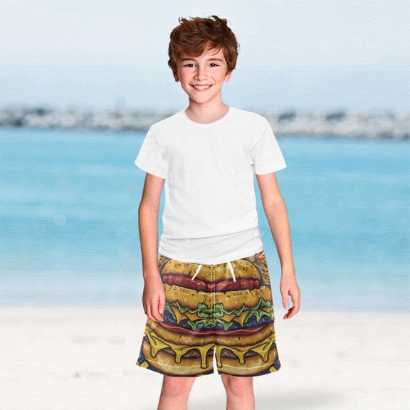 Delicious Hamburgers Fries Boys Swim Trunks Boardshorts Swimsuit Quick Dry Board Shorts Bathing Suit 2-12T