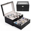 20 Insert Grid Slots & 20 Removable Pads PU Leather Watch Box Display Case Organizer Jewelry Storage Organizer On Sale