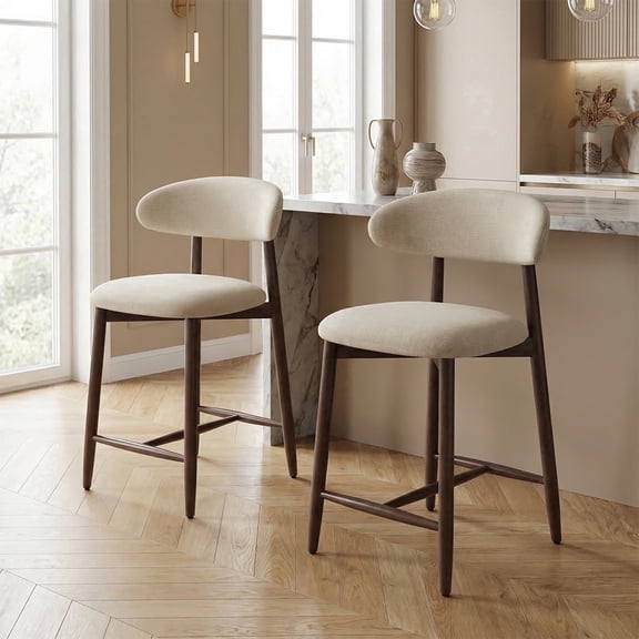 EOP Modern Bar Stools Set of 2, Upholstered 25.59″ Counter Height Bar Stools, Kitchen Island Barstools with Wood Legs for Kitchen Island Dining Room Bar, Beige