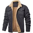 thumbnail image 3 of 2025 New Men's Winter Casual Fleece Jacket Solid color Warm Non-elastic Lapel Button jacket suitable for daily commuting outdoor (Dark blue,S), 3 of 7