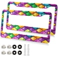 thumbnail image 2 of Coolnut 2Pcs License Plate Frames Mardi Gras Plaid Universal Aluminum License Plate Holder Cover Rust-Proof Car Tag Frame with Screw Caps Home Decor, 2 of 7