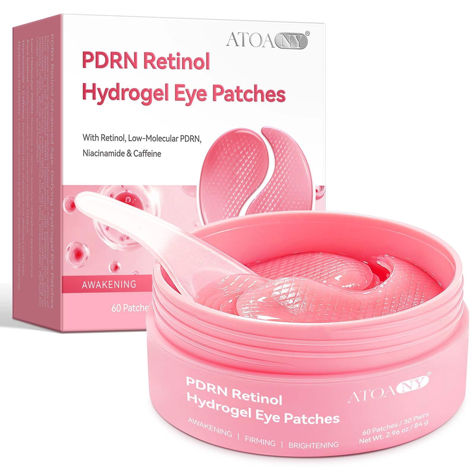 ATOANY PDRN Retinol Hydrogel Eye Patches, Cooling Eye Masks for Under Eyes, Hydrating Multi-Area Skin Care, 30 Pairs