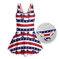 thumbnail image 6 of COEQINE Swim Dress for Girls with Skirt Bottom, U-Neck Tankini One Piece Swimsuit, Polyester Spandex Elegant Beach Swim Wear for Vacation, 5-6 Years, American Flag Palm Tree, 6 of 8
