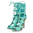 thumbnail image 5 of Breckelles BK04 Women Suede Peep Toe Cut Out Lace Up Stiletto Sandal Heel, 5 of 6