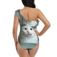 thumbnail image 5 of Easygdp Funny Cat Women's One Shoulder Ruffle Monokini Bathing Suits with Removable Chest Pad, Quick Drying - Medium, 5 of 8