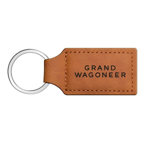 iPick Image for Jeep Grand Wagoneer Rectangular Brown Leather Key Chain, Official Licensed