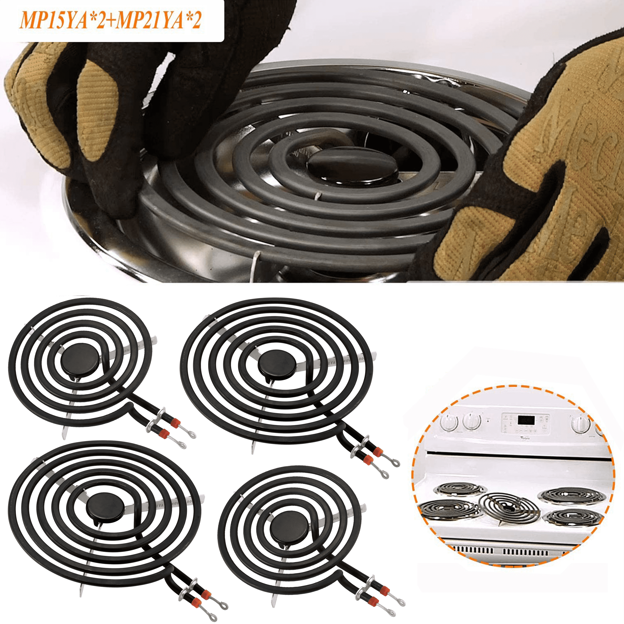 Beaquicy MP22YA Electric Range Burner Element Set(2 pcs MP15YA 6" & 2 pcs MP21YA 8")for Whirlpool Maytag Ranges/Stoves