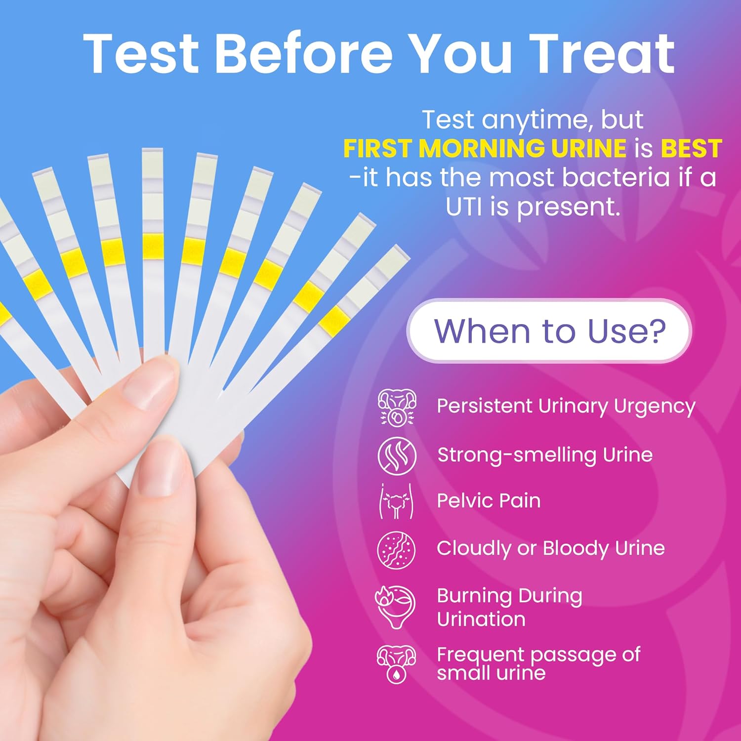 Pelvana Urinary Tract Infection Test Strips, 50-Count, 3-Parameter Nitrite, Leukocytes and pH Readings, At-Home UTI Urine Test for Women