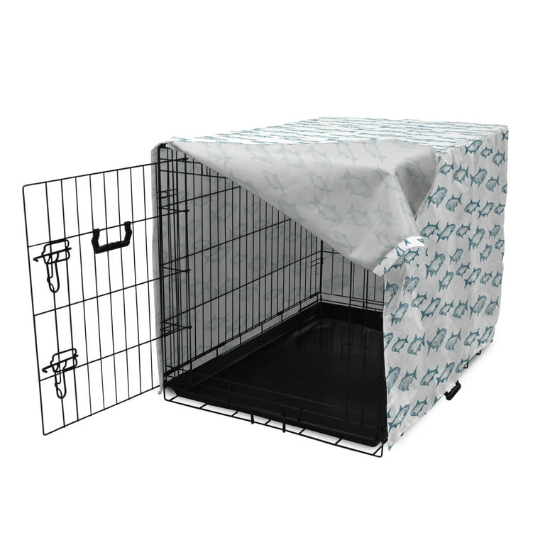 Fishing Dog Crate Cover, Horizontally Drawn Fish Sketches Underwater  Creatures Marine-Themed Layout, Easy to Use Pet Kennel Cover Small Dogs  Puppies