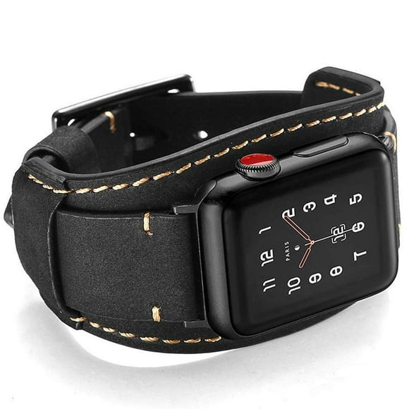 CooBES Compatible with Apple Watch Band 49/46/45/44mm/42mm(Series 3 2 1),Genuine Leather Bracelet Wristband Crazy Horse Cuff Strap Compatible iWatch Ultra/Ultra2 Series 10/9/8/7/6/5/4/3/2/1 (Black)