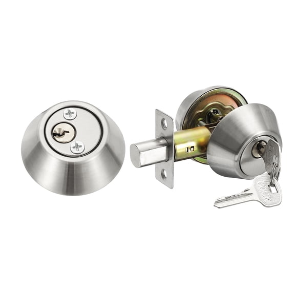 Keyed Alike Double Cylinder Deadbolt Door Lock Round Entry Both Side Door Lock for Door Thickness 1.2-2 Inch (Silver Tone, Pack of 1)