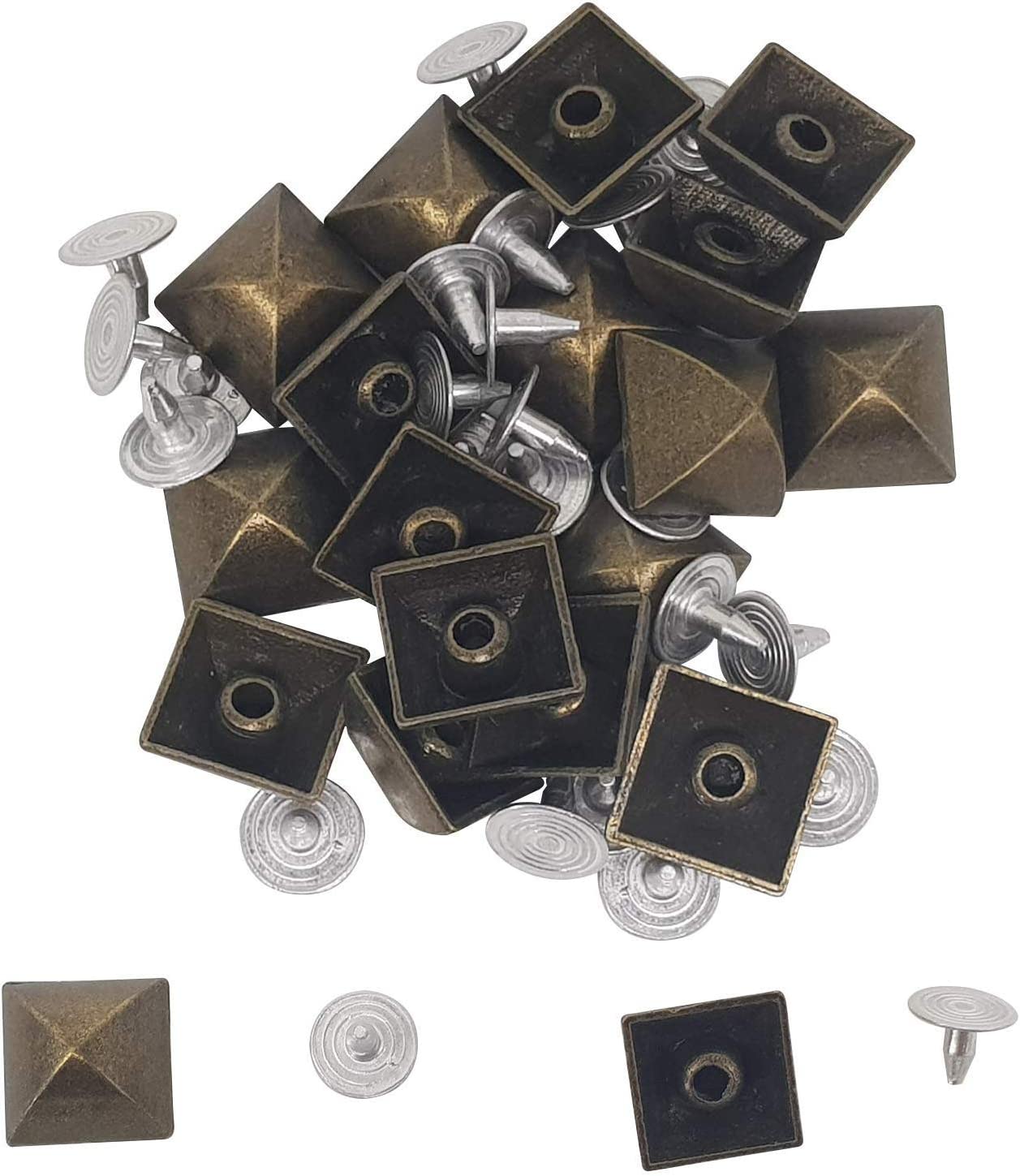 Trimming Shop Square Brass Pyramid Studs with Base Pins Leather Rivets for  DIY Craft, Clothing, Bags Decoration, Purses Embellishment (8mm, Bronze