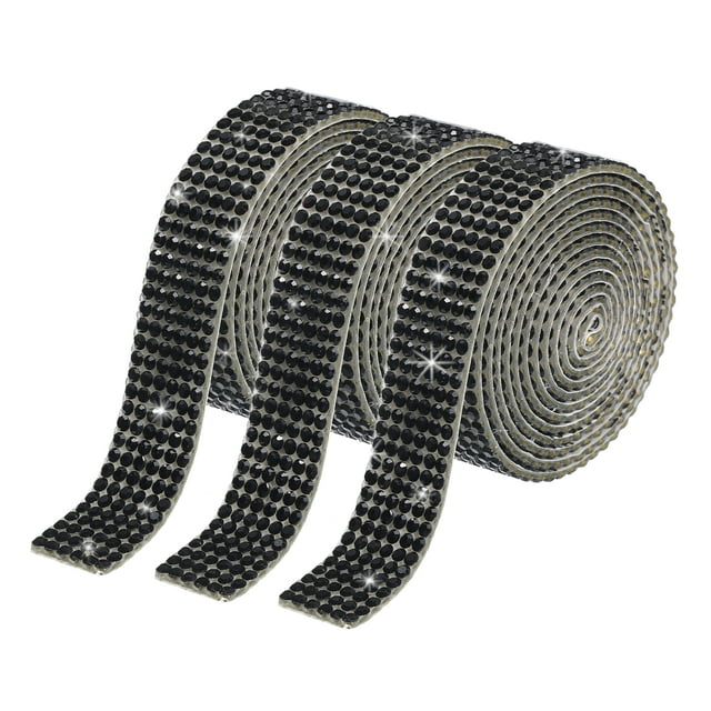 Unique Bargains 3Roll 1 Yard 8mm Self Adhesive Crystal Rhinestone Ribbon for Crafts Project, Black