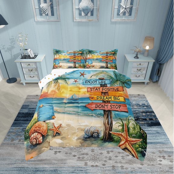 Erosebridal Starfish Seashell Bedding Twin Comforter Set,Summer Beach Down Comforter,Teenager Bedroom Decor,Reversible,Lightweight,2-Piece