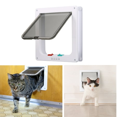 Cat Flap Door Magnetic Pet Door with 4 Way Lock for Cats, Kitties and Kittens, White, 10.40