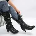 thumbnail image 7 of Xiaoxatg Elegant Women's Buckled Heel Leather Knee-High Boots for Stylish Comfort and Durability in Every Step 8.5 Black, 7 of 7