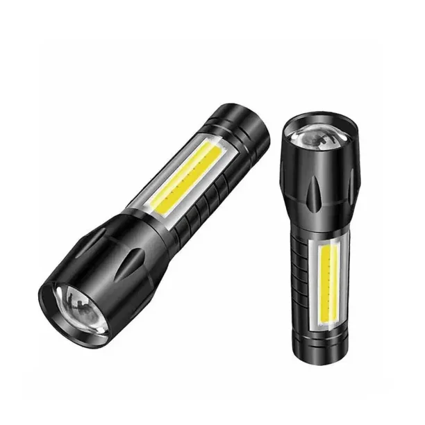 Linterna magnética LED recargable, superbrillante con luz de trabajo COB, impermeable, linternas tácticas de bolsillo de emergencia, paquete de 2 sin batería