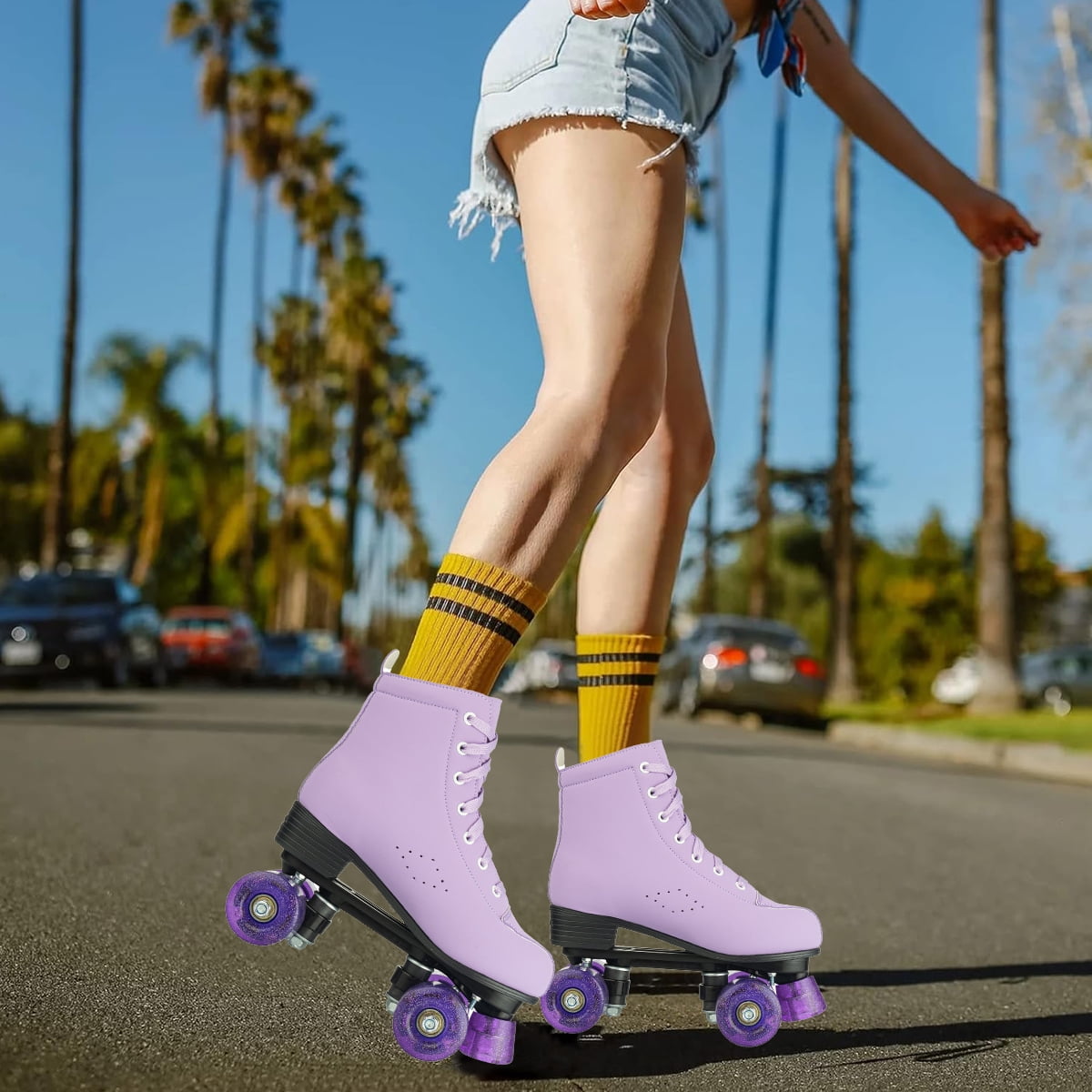 EONROACOO Purple Roller Skates for Women Girls, Adult Light up Wheels Skates(Women 8.5/Men 7)