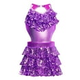 thumbnail image 4 of Sholeno Children Girls Gymnastic Bodysuit Latin Jazz Dance Leotard Dress Ballet Dancewear Sequins Jumpsuit Purple 12, 4 of 6