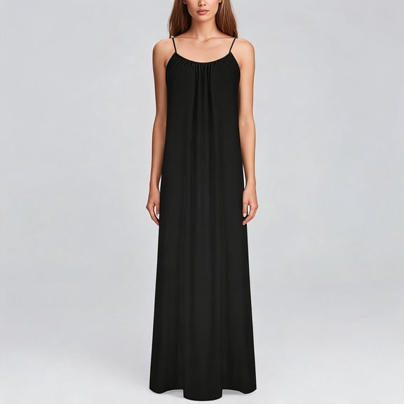 Elvqul Pullover House Dress for Women Sleeveless Crew Neck Slip Dress Holiday Plus Size Summer Juniors Long Dresses Spaghetti Strap