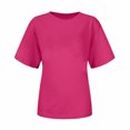 thumbnail image 4 of Blczomt Shirts Women Pink Summer Soft Short Sleeve Tee Solid Color Basic Crew Neck Outfits, 4 of 5