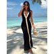 thumbnail image 2 of HH TRAF Vestido de punto recto sin mangas para mujer, elegante, de un solo pecho, ajustado, hasta el tobillo, para vacaciones en la playa, 2 of 4